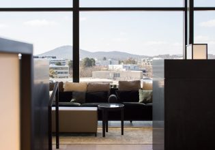 scenic mountain views from the lounge area at Little National Hotel, Canberra