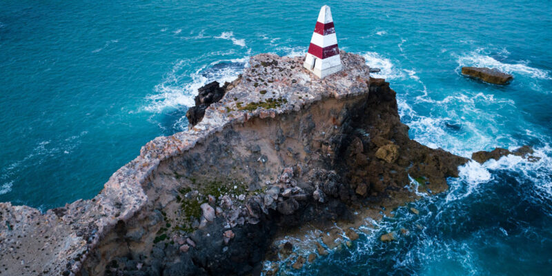 an aerial view of The Obelisk at Cape Dombey