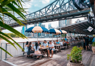 the al fresco seating of Felons Brewing Co. in Howard Smith Wharves