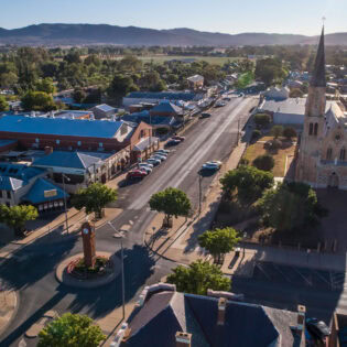 an aerial view of Mudgee streetscape