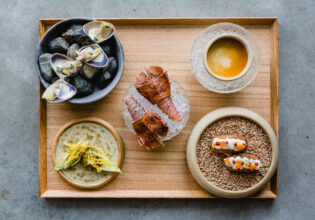 a table-top view of a sample food platter at Pipit Restaurant, Pottsville