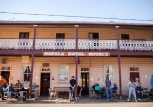 the property exterior of the old, rustic, Aussie pub at Royal Hotel Sofala