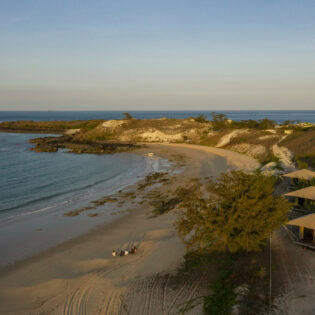 Drone shot of Banubanu Beach Retreat in Arnhem Land