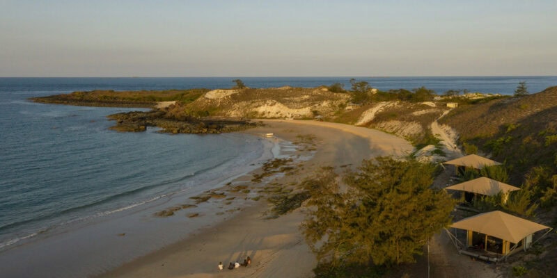 Drone shot of Banubanu Beach Retreat in Arnhem Land