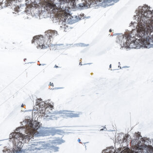 Aerial view of skiers at Thredbo