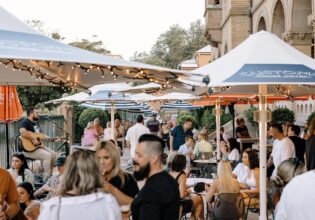 Patrons gather in the courtyard at Customs House Newcastle