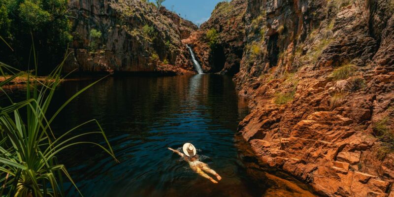 a girl swimming in Maguk in Kakadu