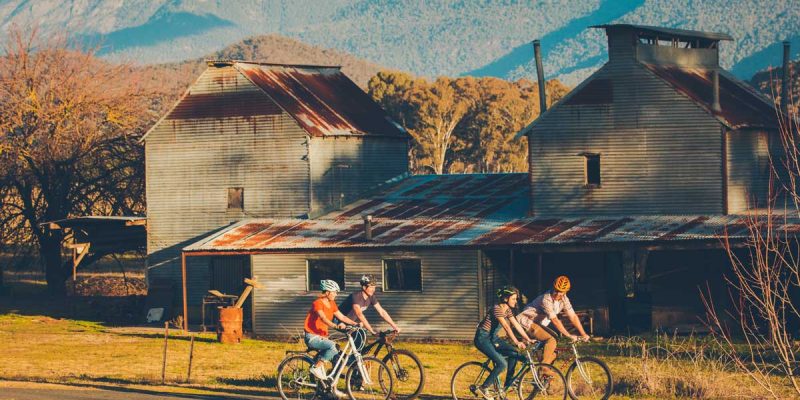 a group of bikers traversing the Murray rail trail