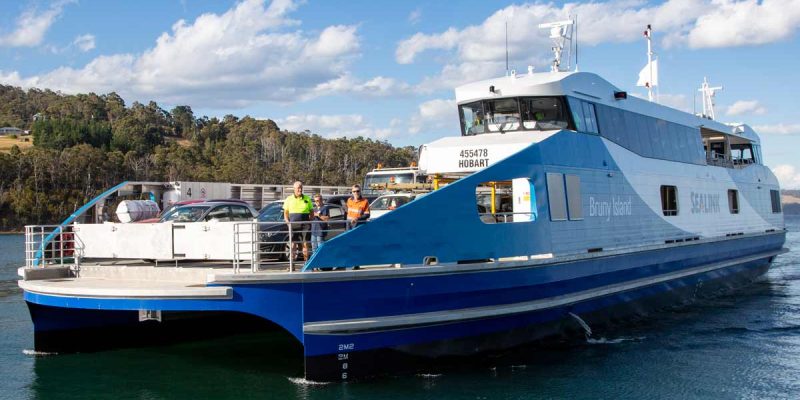 a SeaLink ferry navigating the calm waters of Bruny Island
