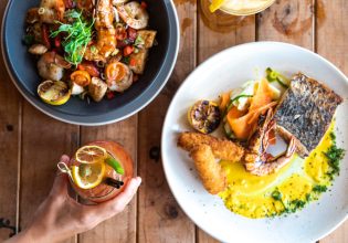 a table-top view of food in Zanders at Cable Beach, Broome