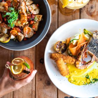 a table-top view of food in Zanders at Cable Beach, Broome