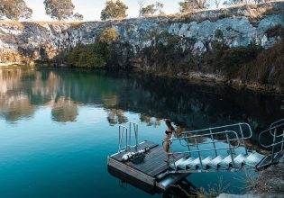 swimming at Little Blue Lake, Mount Gambier