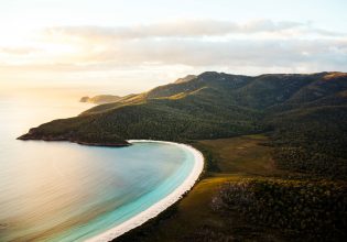 Wineglass Bay at sunrise in Freycinet National Park, Tasmania